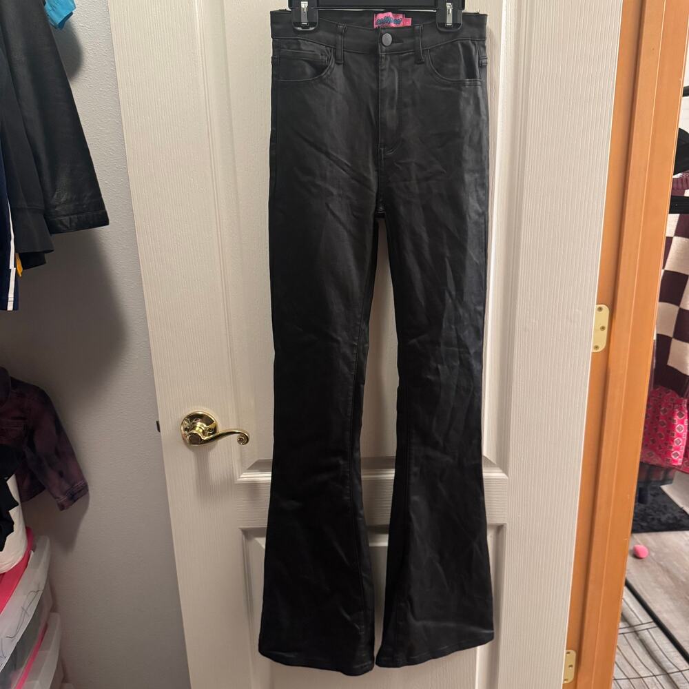 Edikted Black High Rise Faux Leather Flare Festival Jeans Size Woman’s Small